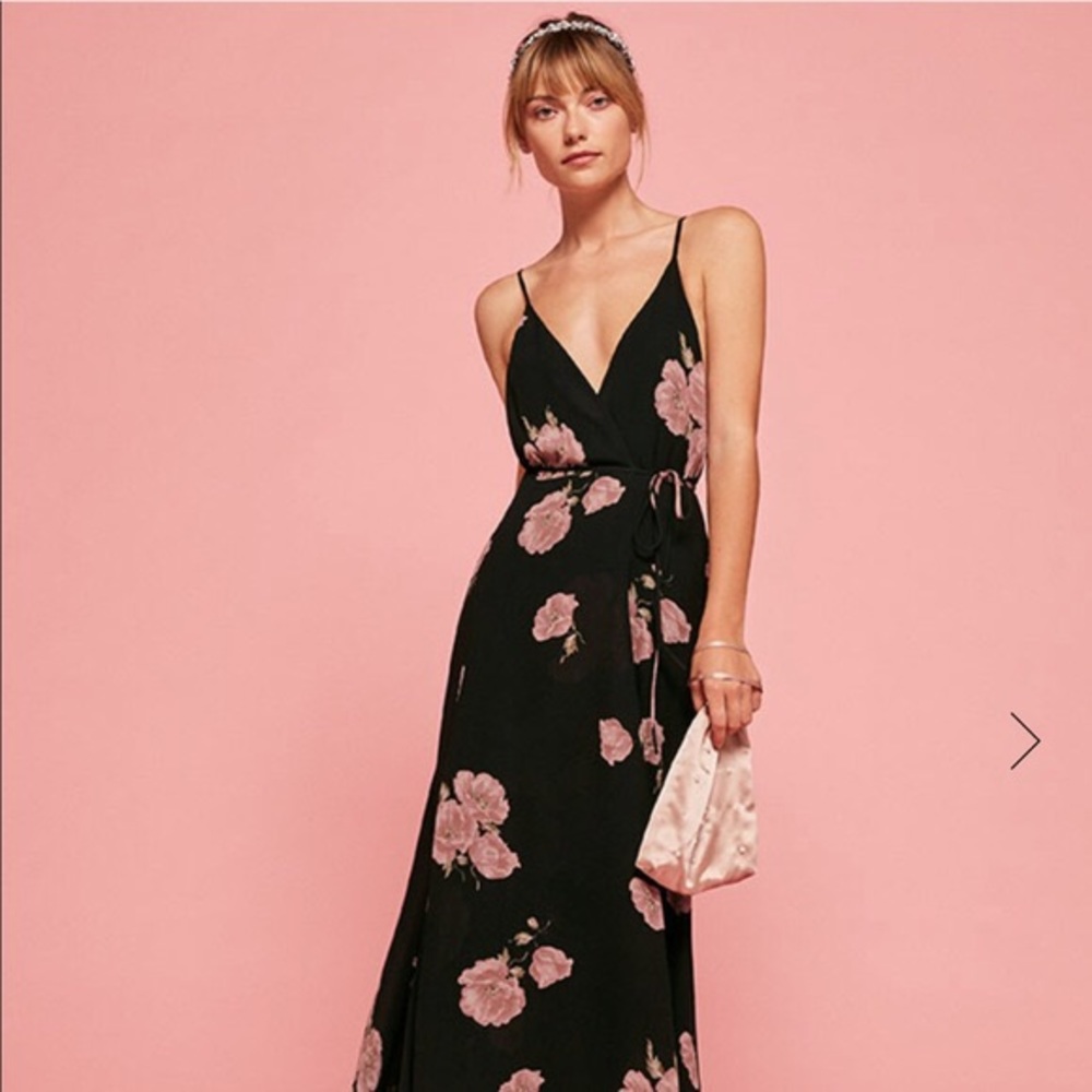 Reformation Black Floral Callalily Dress Size 4
